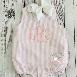Girls Monogram Seersucker Romper: Personalized Summer Bubble Outfit