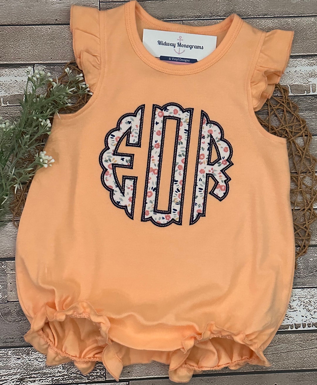 Monogram Girls Bubble Outfit - Applique Scallop Monogram Outfit - Baby ...