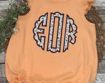 Floral Applique Monogram Baby Bubble Outfit