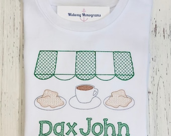 Nola Inspired Embroidered Kids Shirt: Coffee & Beignets, Personalized