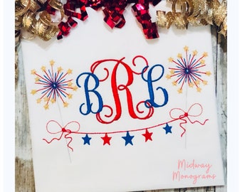 Girls' 4th of July Monogram Shirt: Patriotic Sparklers