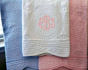 Monogrammed Heirloom Baby Quilt – Personalized Baby Blanket (46x36