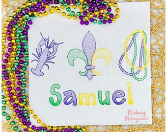 Personalized Kids Mardi Gras Shirt: Crawfish, Fleur De Lis, Beads