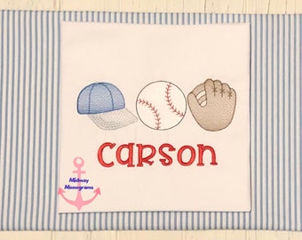 Personalized Boys Baseball Shirt: Embroidered Hat, Glove, Ball Tee