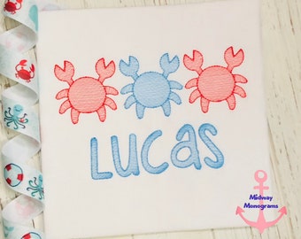 Personalized Crab Trio Shirt - Boys Summer Beach Vacation Tee