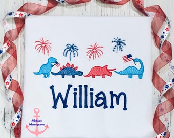 Personalized 4th Of July Shirt: Patriotic Dinosaur Sketch