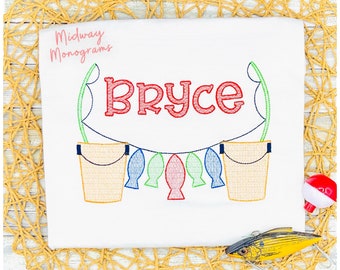 Personalized Boys Fishing Shirt: Embroidered Fish Sketch