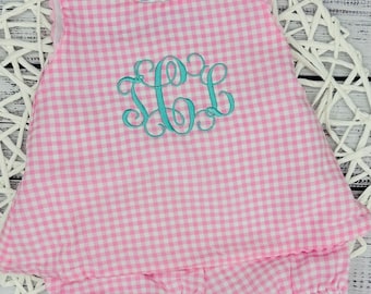Monogrammed Gingham Swing Back Short Set - Baby Girl Outfit