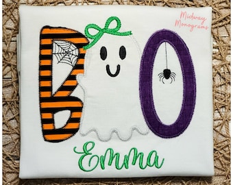 Personalized Girls Halloween Shirt: Appliqué Ghost Boo Tee