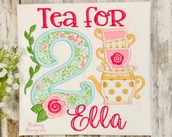 Tea For Two Birthday Shirt: Personalized Appliqué 2nd Birthday