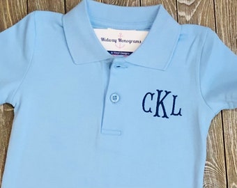 Boy's Baby Blue Monogrammed Polo Shirt - Personalized Children's Shirt