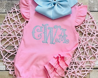 Monogrammed Ruffle Bum Romper: Personalized Baby Girl Outfit
