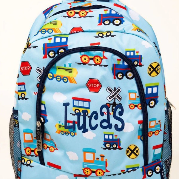 Personalized Train Backpack For Kids - Toddler Size Boys Backpack - Boys Choo Choo Train Backpack - Preschool Backpack - Daycare Backpack