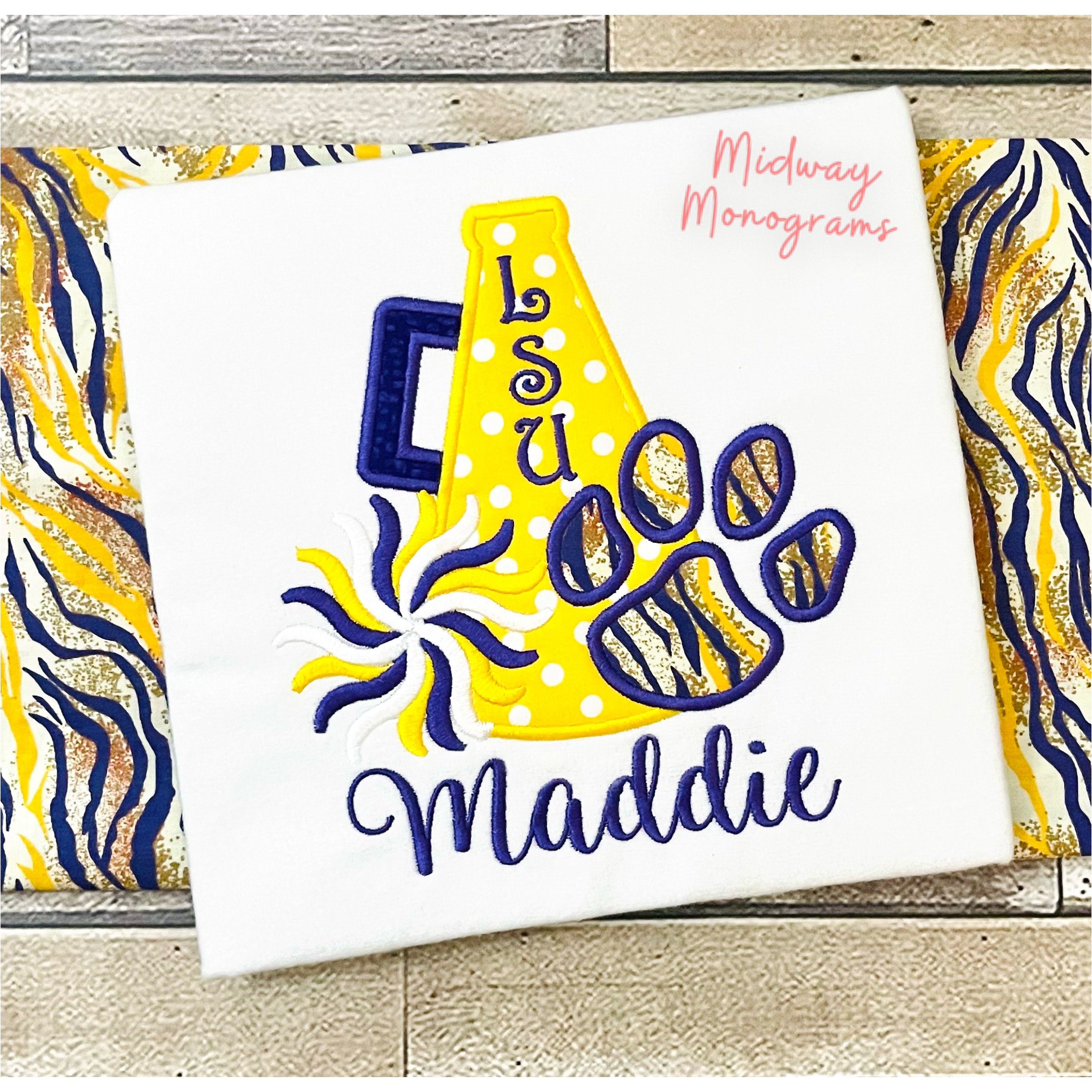 Girl's LSU Tigers Appliqué Football Shirt - Personalized