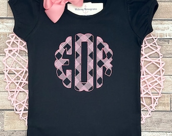 Girls Gingham Monogram Shirt: Scallop Personalized Top