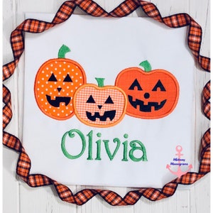 Kids Halloween Shirt - Jack O Lantern Trio Appliqué Shirt For Boys Or Girls - Kids Personalized Jack O Lantern Shirt