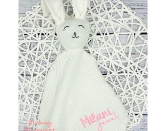 Personalized Knit Bunny Lovey - Baby Security Blanket - Newborn Gifts