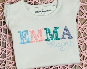 Girls Gingham Monogram Shirt - Personalized Toddler Name Shirt
