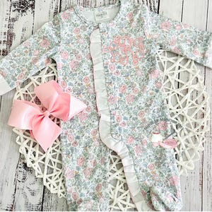 Personalized Baby Girl Coming Home Outfit: Embroidered Floral Newborn Footie With Monogram - Custom Baby Shower Gift