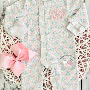 Personalized Baby Girl Coming Home Outfit: Embroidered Floral Newborn Footie With Monogram - Custom Baby Shower Gift