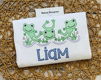 Personalized Kids Frog Shirt: Embroidered Trio, Spring/Summer