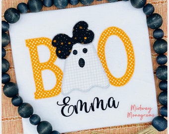 Personalized Girls Halloween Shirt: Appliqué Ghost Boo Tee