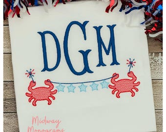 Embroidered Crab 4th of July Shirt - Patriotic Boys Tee