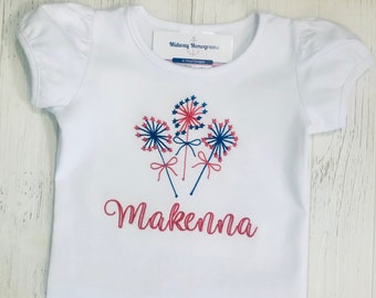 Girls Personalized Fourth of July Shirt – Sparkler Fireworks