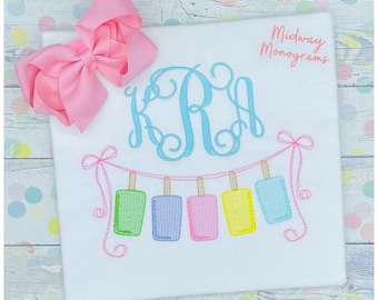 Personalized Girls Summer Shirt: Embroidered Popsicle Monogram