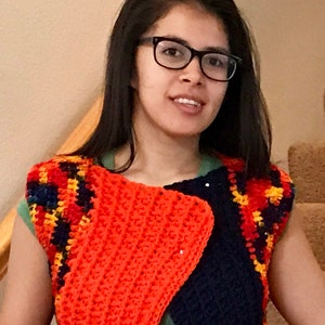 Hippie Vest Vintage Top 70s Vest Orange Yellow Blue Green Boho Short Sleeve Jacket Ready To Ship  Adult Gift Small Medium Navy