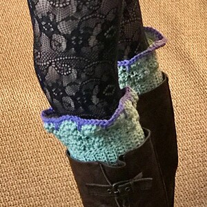 Boot Cuffs Green Purple Ruffle Trim Crochet Western Gift Ready To Ship One-Of-A-Kind