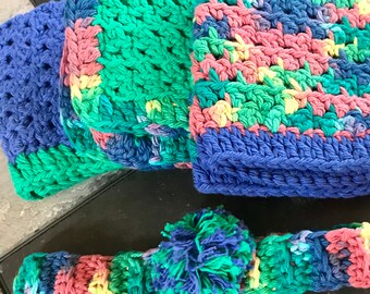 Dishcloths Spa Washcloths Soft Baby Cloths Reusable Set of 3 Blue Green Yellow ALL COTTON Gift Set Ready To Ship Housewarming