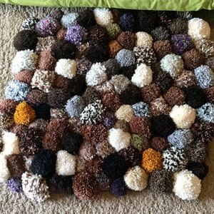 Pom Pom Rug Hand Made Throw Bedside Hearth Rug Wall Hanging  Gray Brown Black Gold Off-White 132  Pom Poms One-Of-A-Kind Gift Super Soft