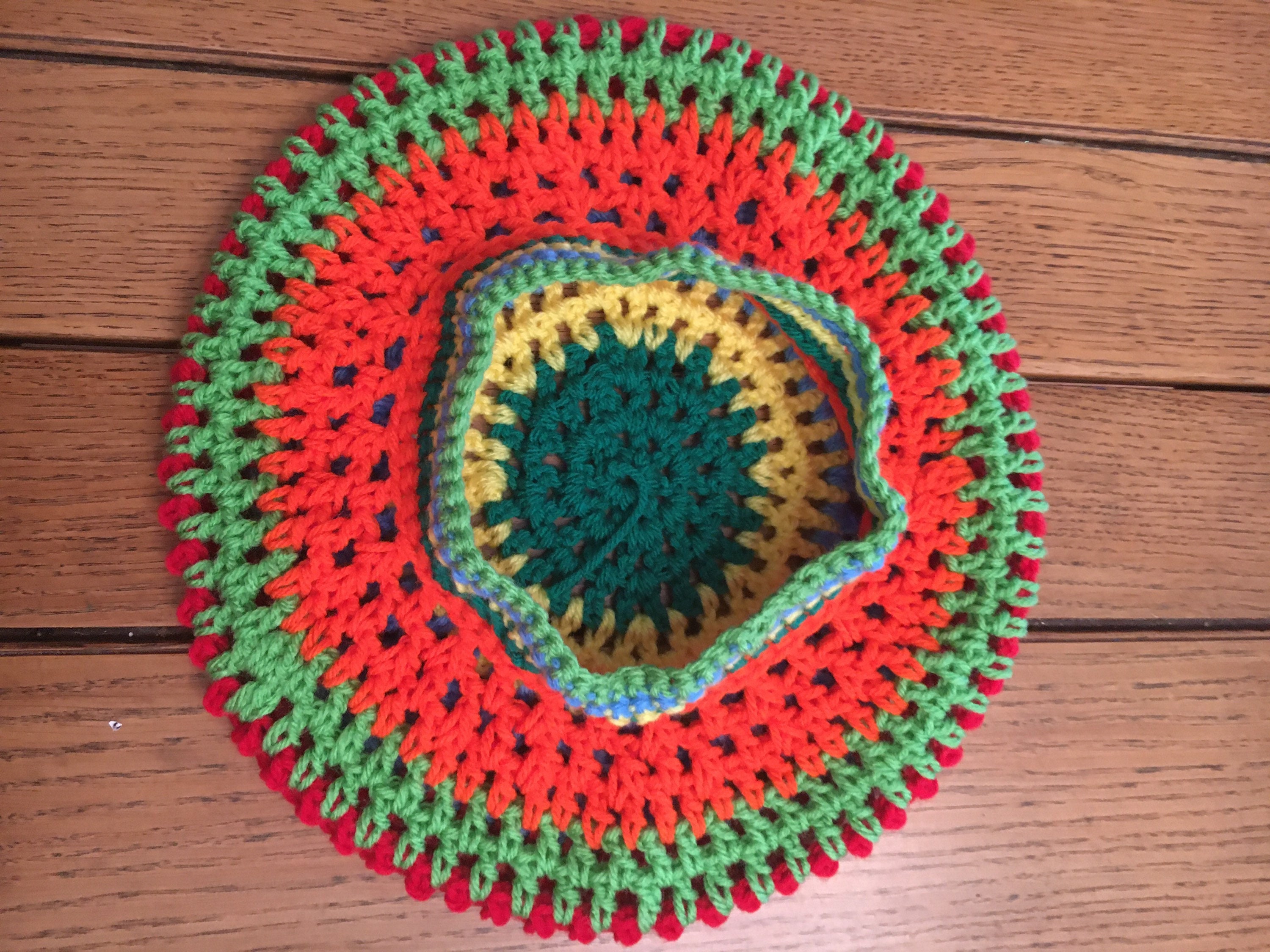Boho Rainbow Beret Slouchy Tam Green Yellow Blue Green  display picture 2