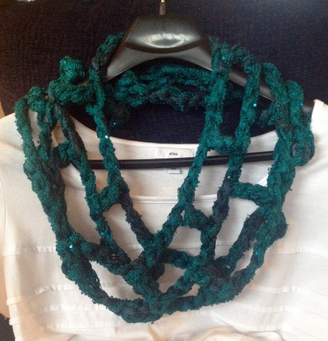Infinity Necklace Scarf Green Spring Summer Emerald Teal Sequins READY