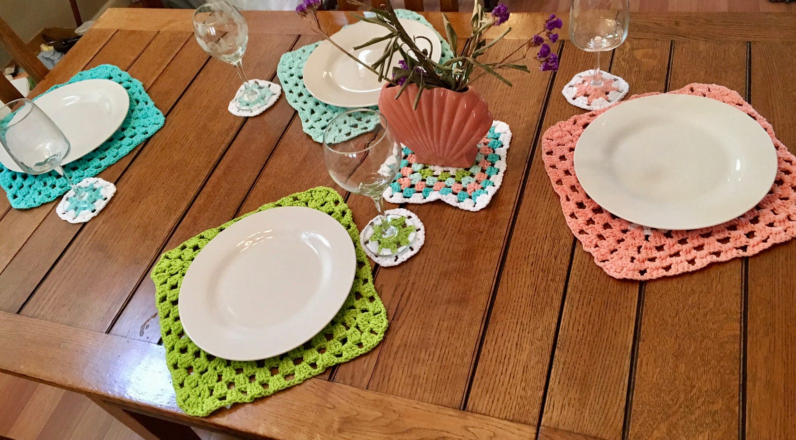 Spring Placemats Trivets Coasters Aqua Coral Lavender Green Orange ...