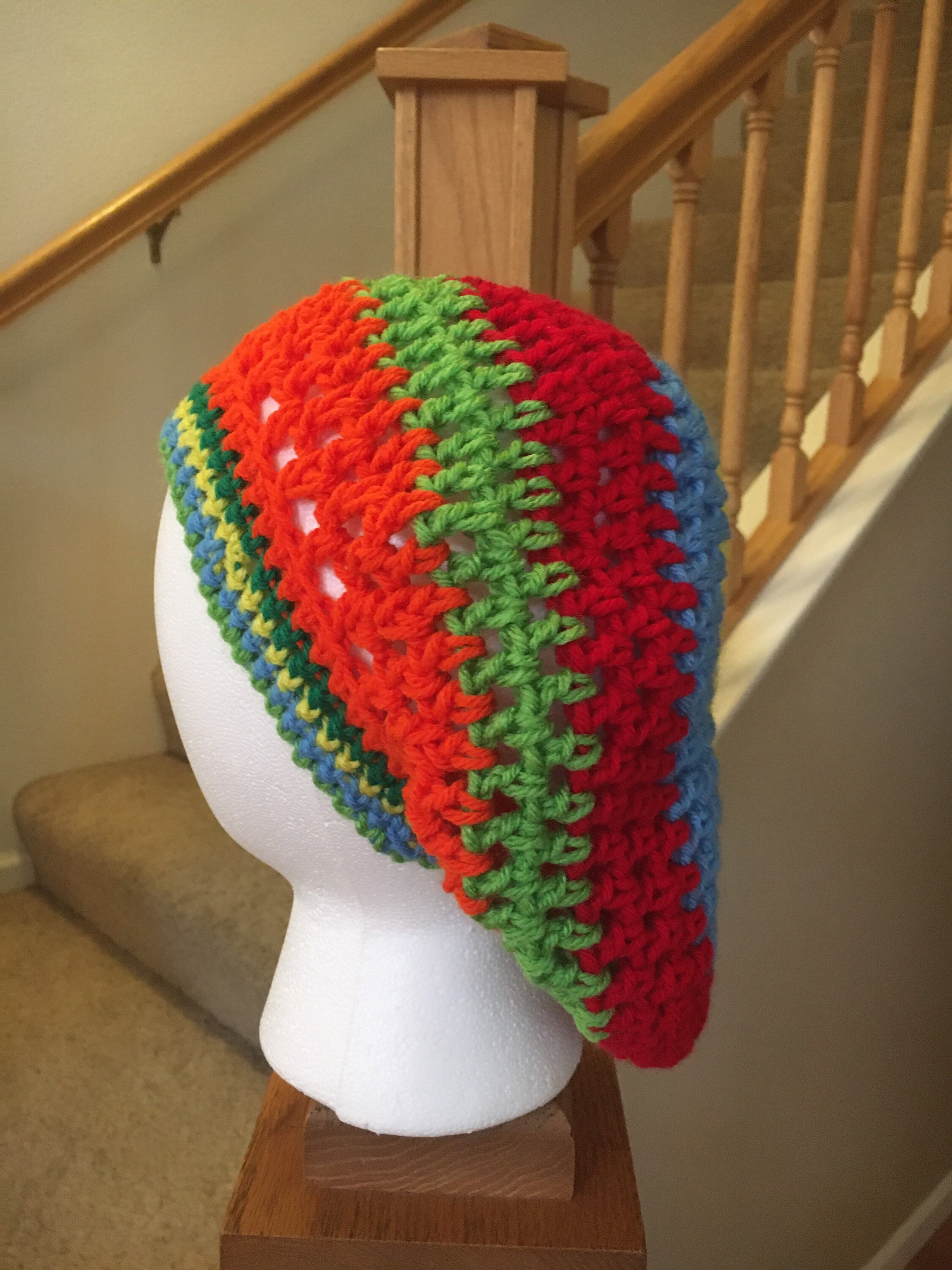 Boho Rainbow Beret Slouchy Tam Green Yellow Blue Green  display picture 1