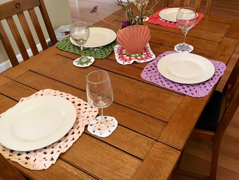 Spring Placemats Trivets Coasters Aqua Coral Lavender Green Etsy