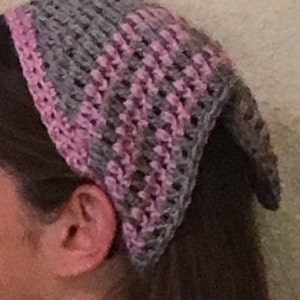 Teen Bandanna Pink Gray Head Scarf Triangle Pre-Teen Small Adult Beach Scarf Kerchief  Crocheted One-Of-A-Kind READY to Ship Do Rag