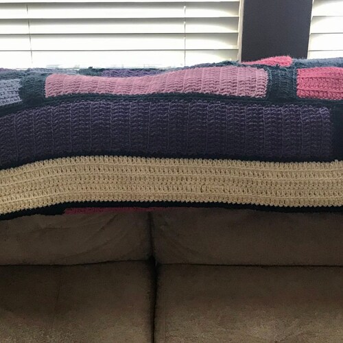 Afghan Throw Color Blocks Blue top Purple Cream Pink Black Wedding Gift One Of A Kind READY TO SHIP Soft Crocheted Free Shipping Housewarming