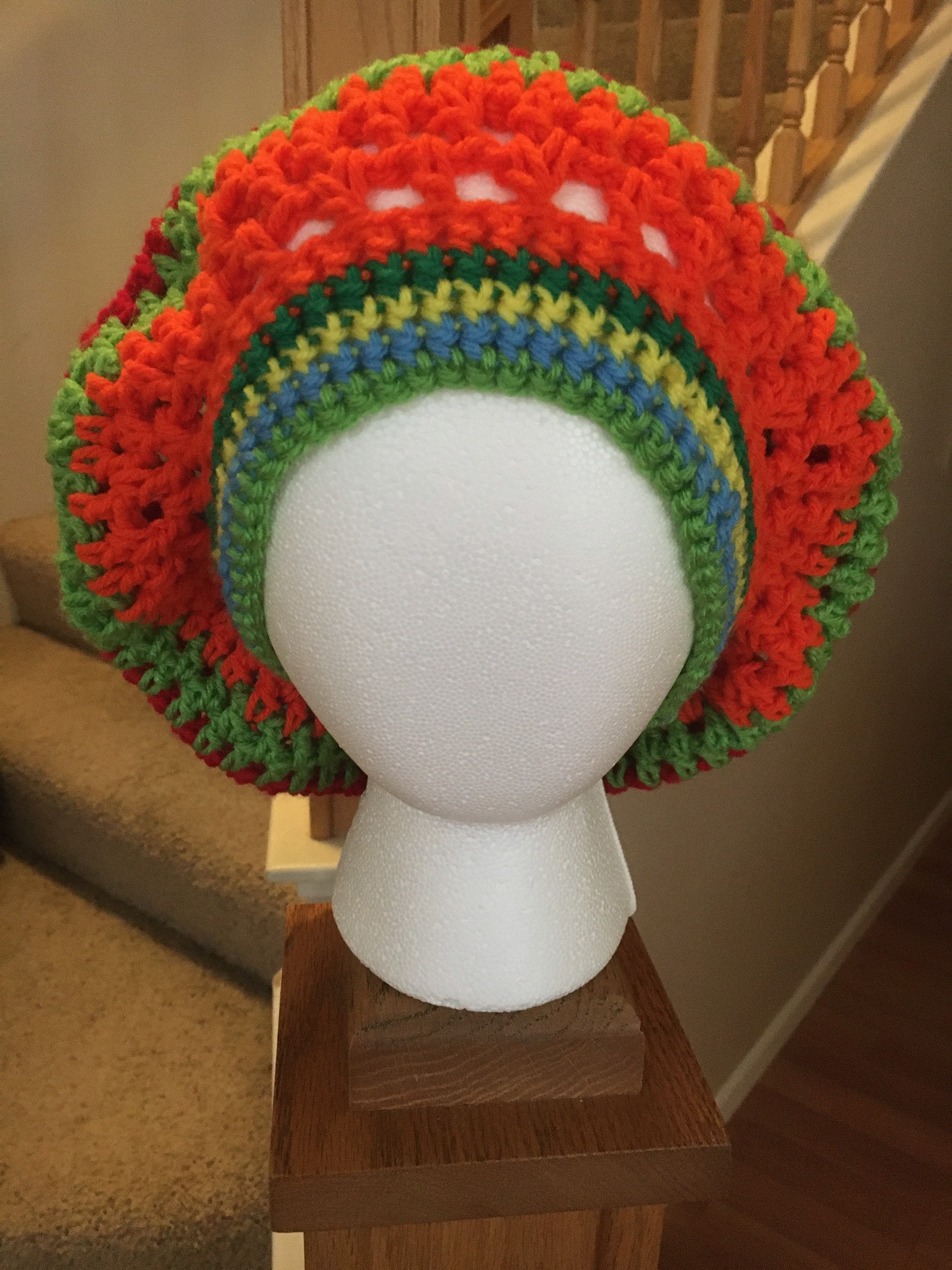 Handmade Unisex Knit Crochet Beret Hat Teen Adult OS Green Orange Chevron NEW ANISE ORANGE SPARKLE OPEN WEAVE BEANIE HAT HAND MADE  main image 3
