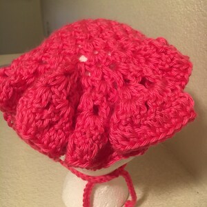 Dark Rose Pink Ruffle Triangle Scarf Crocheted Bandanna Adult Spring Beach Hat Summer Do Rag Kerchief Head Scarf One-Of-A-Kind READY to Ship