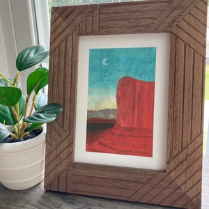Red Rock Desert Moon Art Print: Gouache Landscape (5x7)