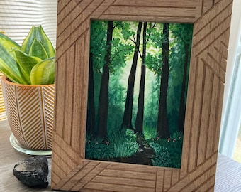 Mushroom Forest Art Print: Green Woods Landscape, 5x7 Giclée
