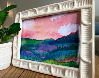 Pink Skies Watercolor Landscape Art Print (5x7)