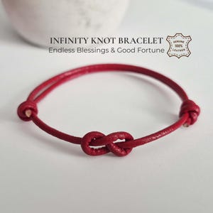 Feng Shui Red String Bracelet, Infinity Knot Genuine Leather Protection Bracelet, Lucky Charm Gift for Men Women
