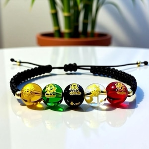 Black Macrame Feng Shui Bracelet | Five Elements Gof of Wealth Beads | Protection & Abundance Jewelry | Lucky Bracelet