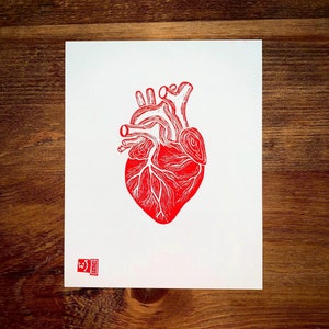 Original Red Heart Lino cut block Art Print