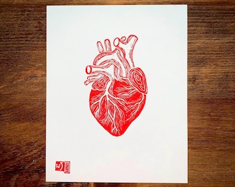 Original Red Heart Lino cut block Art Print