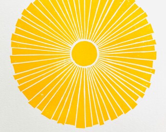 Original Graphic Sun Linocut block print minimalist